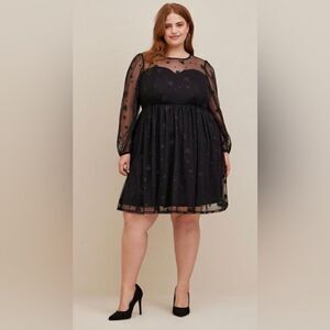 Disney Mickey Stars At The Knee Tulle Illusion Neck Skater Dress sz 22